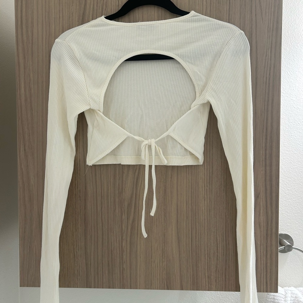 Elegant Cream Long Sleeve Crop Top